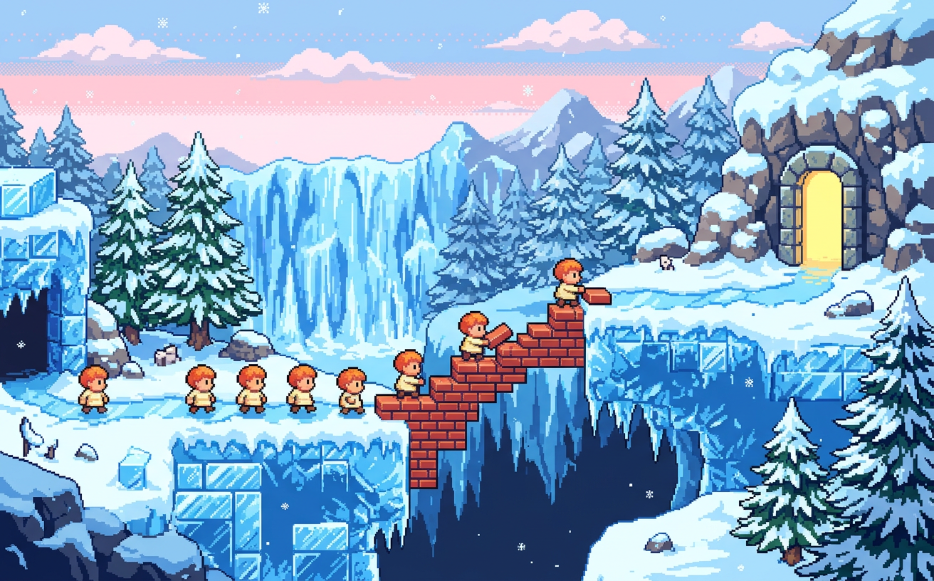 Snowy level with a brick stair